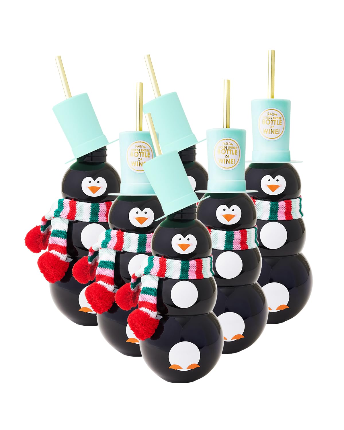 Packed Party Fun Novelty Penguin Drink Sipper Bottles Cup, Christmas Decoration for Party 30 ounces, Set of 6