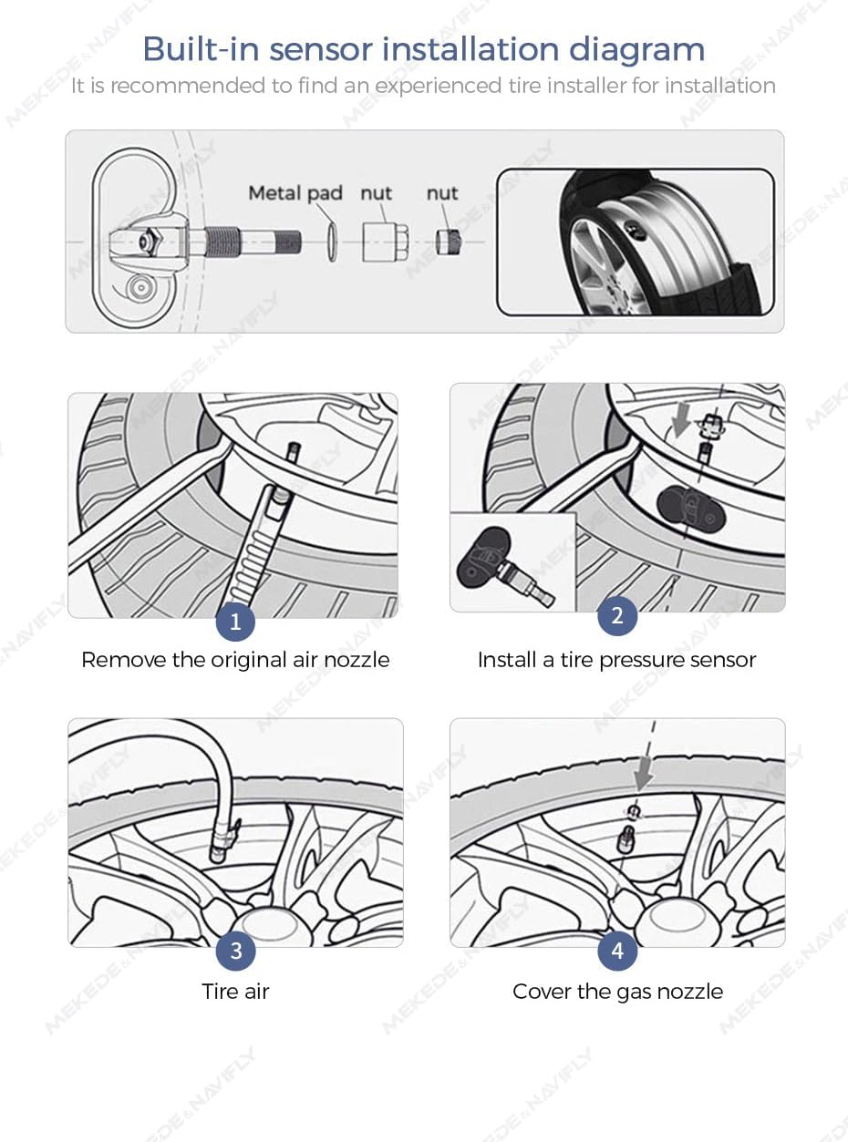 MekedeTech DUDUAUTO USB Car Tire Pressure Monitoring System Compatible with Android Touch Screen,Auto Alarm,4 Tire Sensors for RV Sedan SUV MPV Cars (Built-in TPMS)