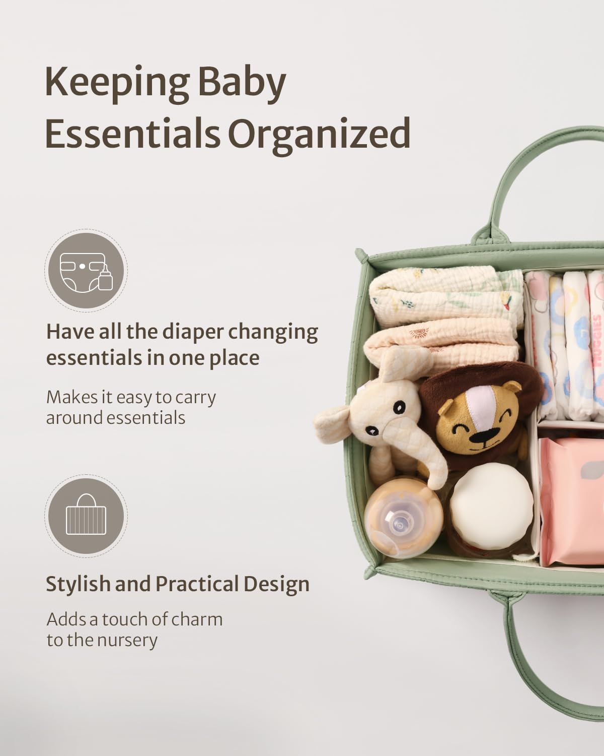 Organizer Per Pannolini Floreale | Cesto Portatutto Con Divisori | 37x22x17.8 Cm | Regalo Per Baby Shower