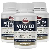 Kit 3 Vita D3 + C + Zinco Vitafor 60 Cápsulas