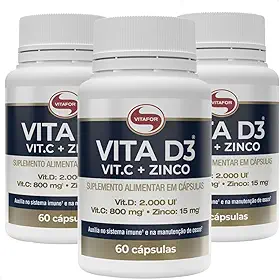 Kit 3 Vita D3 + C + Zinco Vitafor 60 Cápsulas