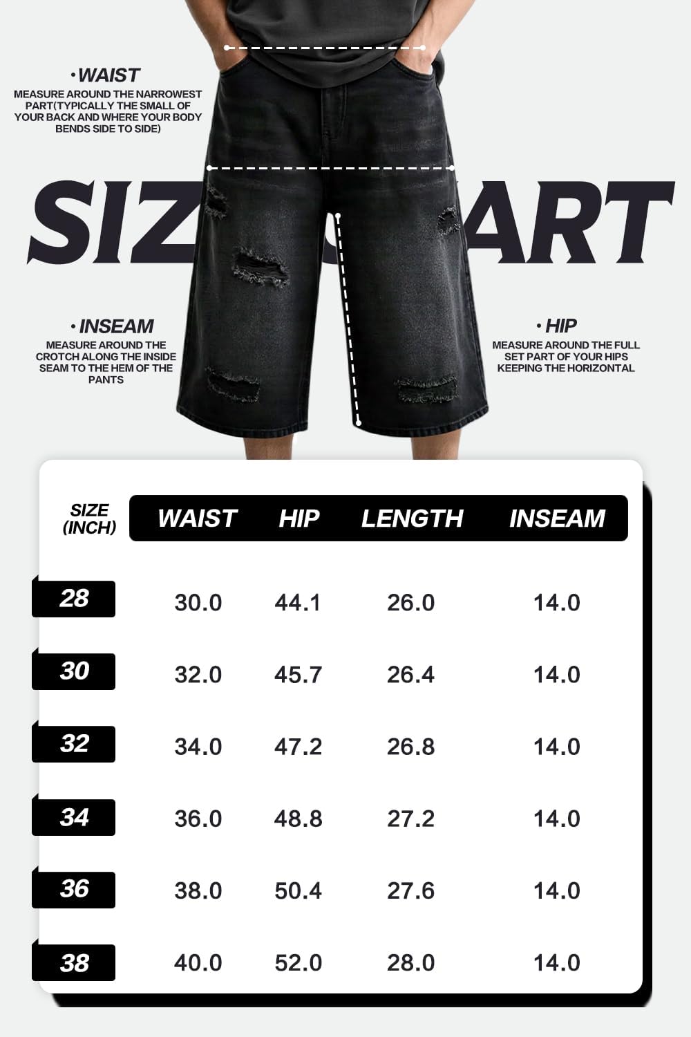 Heyfanee Mens Baggy Jean Shorts Ripped Loose Fit Long Denim Shorts Below Knee 14 Inch Inseam - Image 7