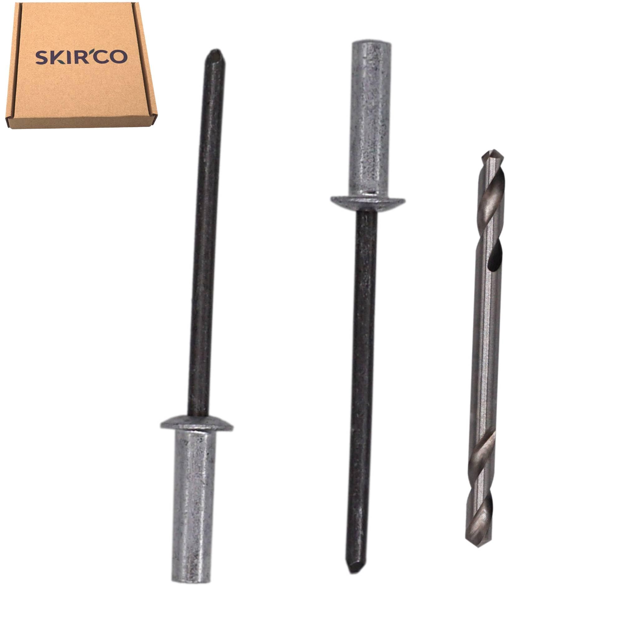 SKIR'CO (100 szt.) Nity zrywalne z zamkniętym końcem 3,2 x 12,5 mm, aluminiowe nity zrywalne, głowica kopułowa, stalowy trzpień, wiertło w zestawie