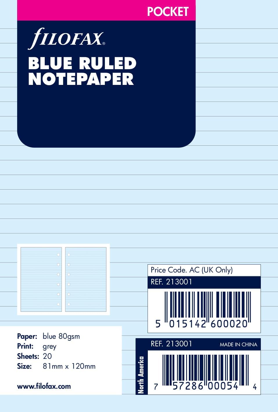 Filofax Pocket White Plain Notepaper