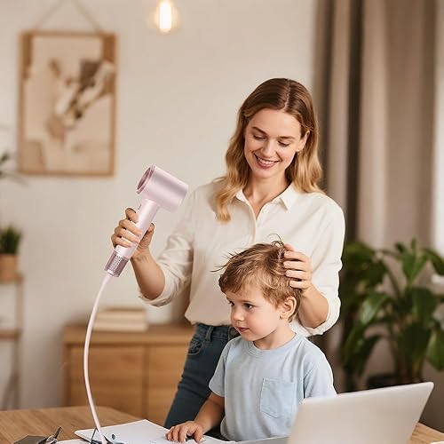 Miniatura 7 de Secador de pelo profesional, motor silencioso de alta velocidad sin escobillas de 49 dB y iones negativos de 656.2 ft, certificado UL, sin daño,