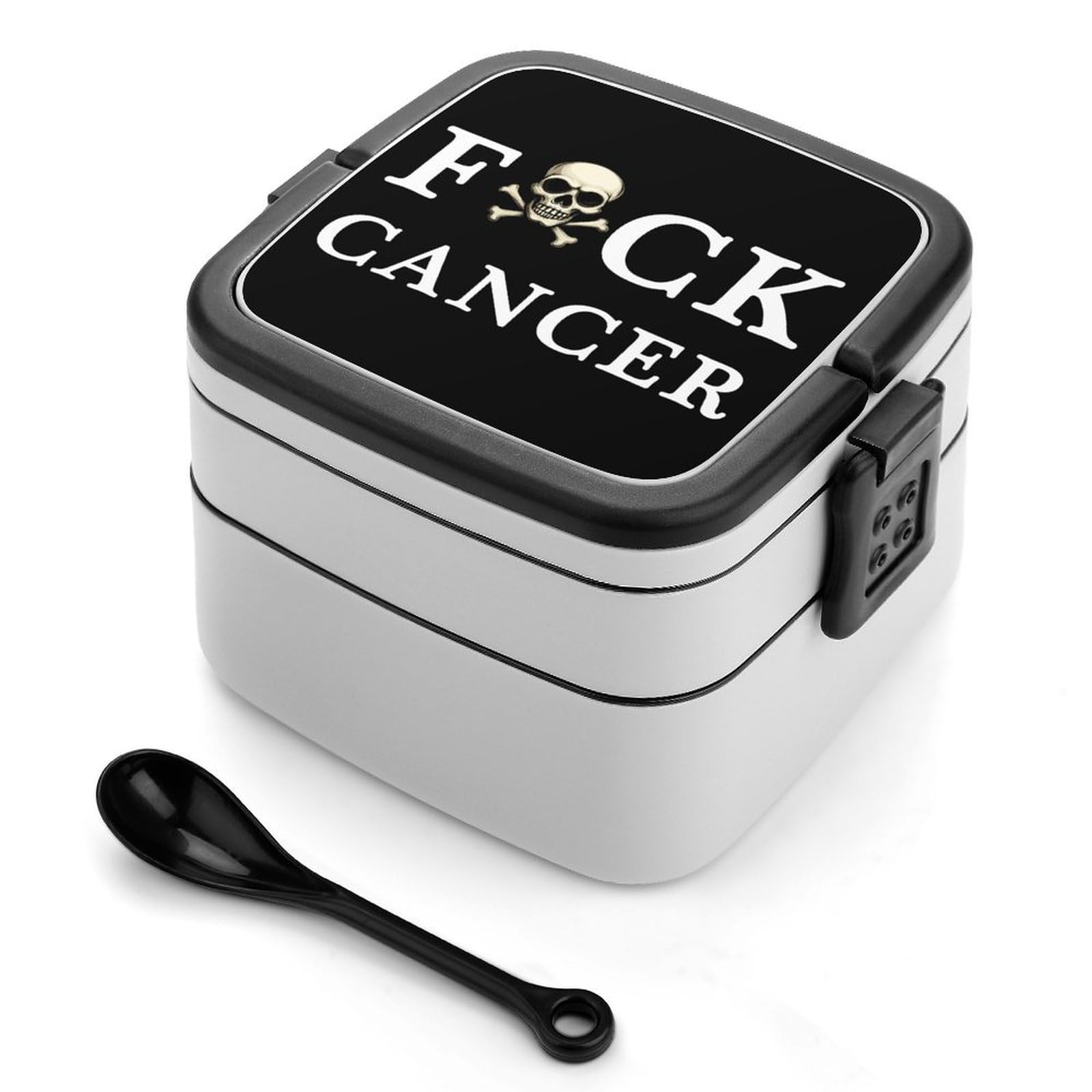 CGSBNGHA Fuck Cancer Skull And Crossbones Bento Lunch Box 2 Layer Lunchbox Food Container for Adults Office