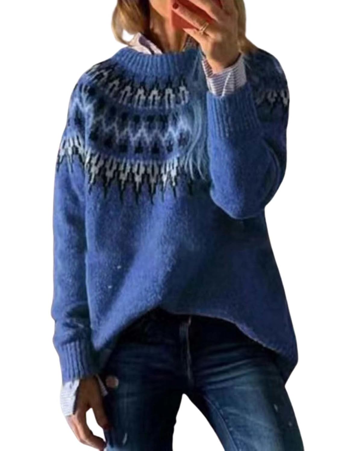 Cozy Womens Chunky Knit Sweater Vintage Crew Neck Pullover Winter Casual Style Perfect Christmas Sweater