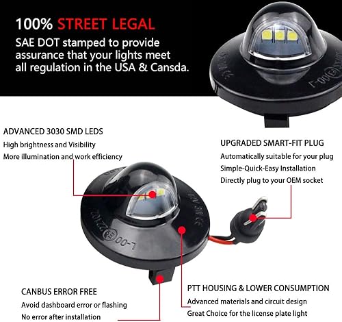 Miniatura 2 de Viesyled LED License Plate Light Tag Lamp Assembly Black Housing Lens Replacement for F150 F250 F350 F450 F550 Superduty Pickup Truck Bronco Mustang