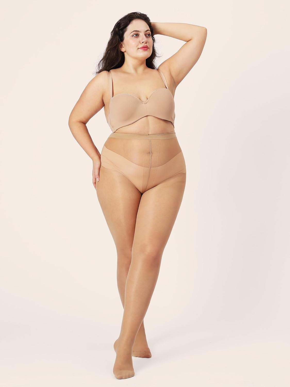 HONENNA Plus Size Sheer Tights for Women T Crotch Black Pantyhose Control Top Stockings - Image 3