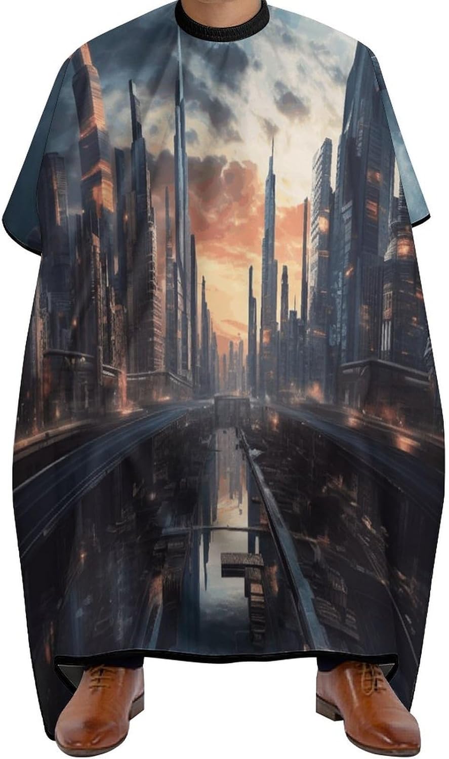 City Scape Apron for Women Men,Barber Cape with Adjustable Snap Closure,Hair Cutting Cape,66.9 X 56.7 Inches for Hair Dye, Comb-out, Styling, Shampoo