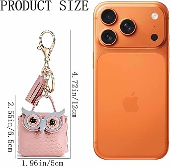 KuuGuu Owl Mini Backpack Keychain PU Leather Owl Key Chain Cute Tassel Keyring Metal Snap Button Change Wallet Bags