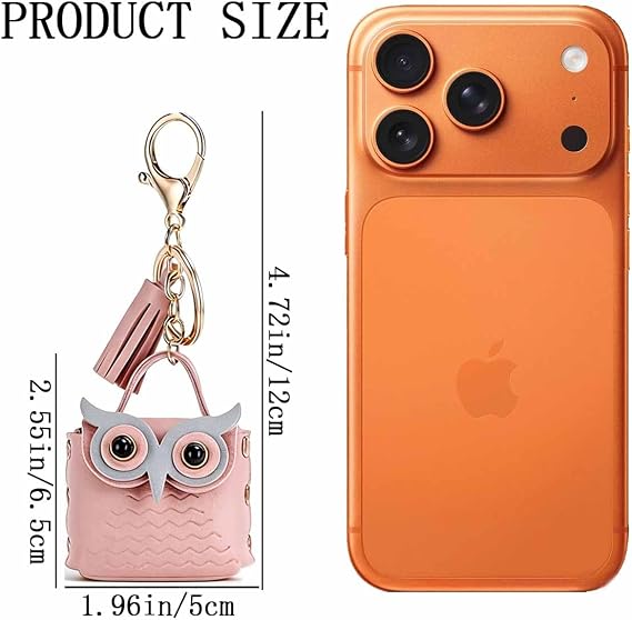 KuuGuu Owl Mini Backpack Keychain PU Leather Owl Key Chain Cute Tassel Keyring Metal Snap Button Change Wallet Bags