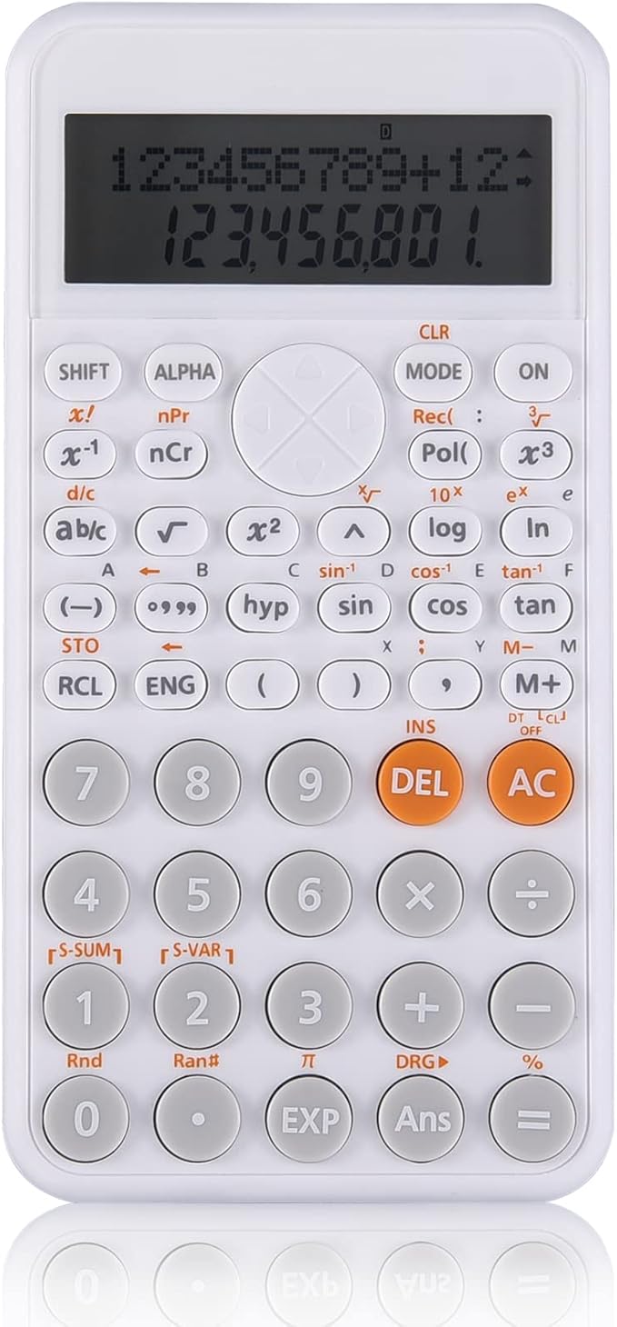 comprar material escolar - calculadoras científicas - EooCoo Calculadora Científica, Delgada y Portátil, Pantalla de Dos líneas, Cálculo Multifuncional, Adecuada para Estudiantes u oficinas - Blanco