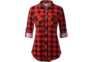 Womens Soft, Stretchy Plaid Flannel Shirt with Long Sleeves