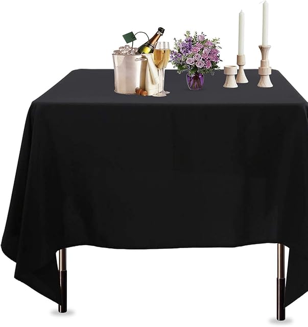 Trimming Shop Square Table Cloth, 70" x 70" Premium Linen Tablecloth Washable Spill Proof Polyester Dining Table Cover for Restaurant Cafe Wedding Birthday Party Table Decoration, Black, 1pc