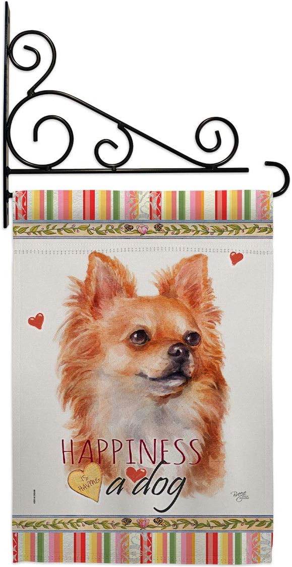 Brown Chihuahua Happiness Garden Flag Set Wall Holder Animals Dog Puppy Spoiled Paw Canine Fur Pet Nature Farm Animal Creature Small Gift Yard House Banner Made In USA 13 X 18.5