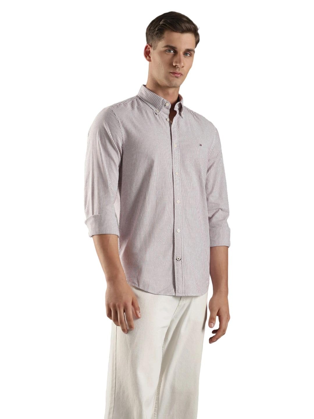 tommy hilfiger Striped Slim Fit Cotton Shirt Rouge-picture-17