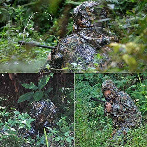 3D Leaf Ghillie Suit Ghillie Jackets and Pants Camouflage Clothing Hooded Hunting Suits for Children Youth Adult Airsoft Paintball Shooting Airsoft Wildlife Photography Halloween (Medium, Camouflage)