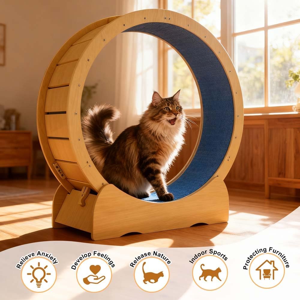 Upgraded Cat Exercise Wheel for Indoor Cats with Silent, Oversized Cat Running Wheel with Carpeted Runway for Fitness Activity Center Running (Oak)