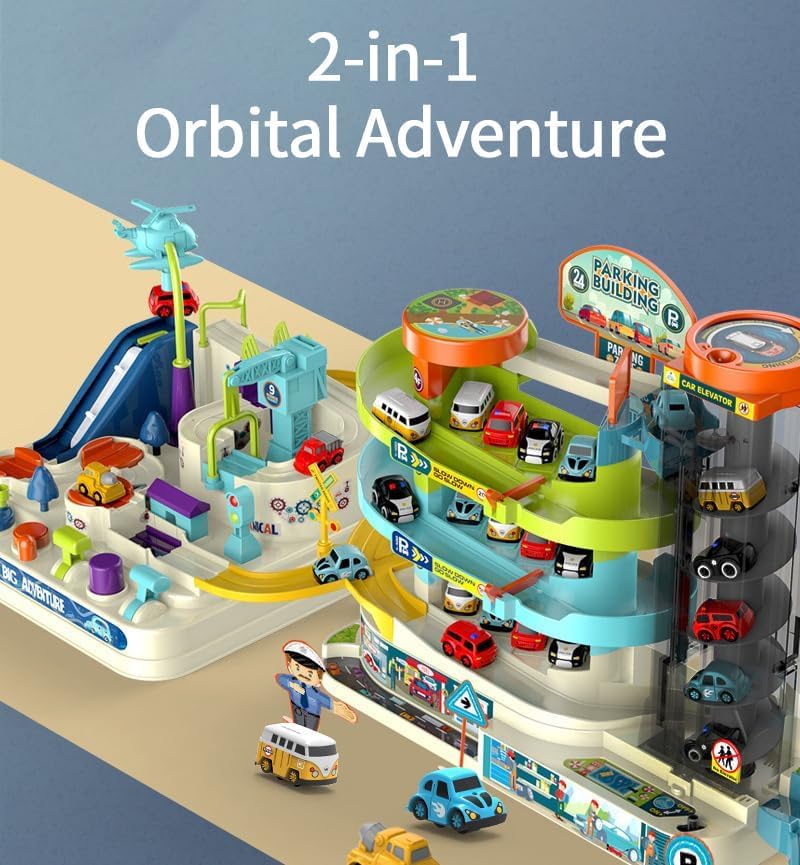 Samtop Car Adventure & Parking Building Toy Set with Music and Light & Parking Garage Playset Kids Parking Garage Race Car Ramp Track Toys (Car Adventure & Parking Building Toy Set) 1