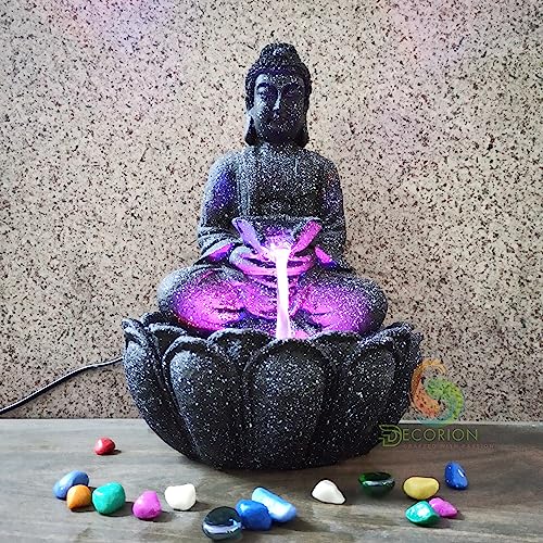Image of Decorative Table Top Water Fountain for Home Decor /Office /Indoor & Outdoor /Garden /Puja Room /Vaastu with Multicolor LED Light and Adjustable Water Pump (Black-D-036)