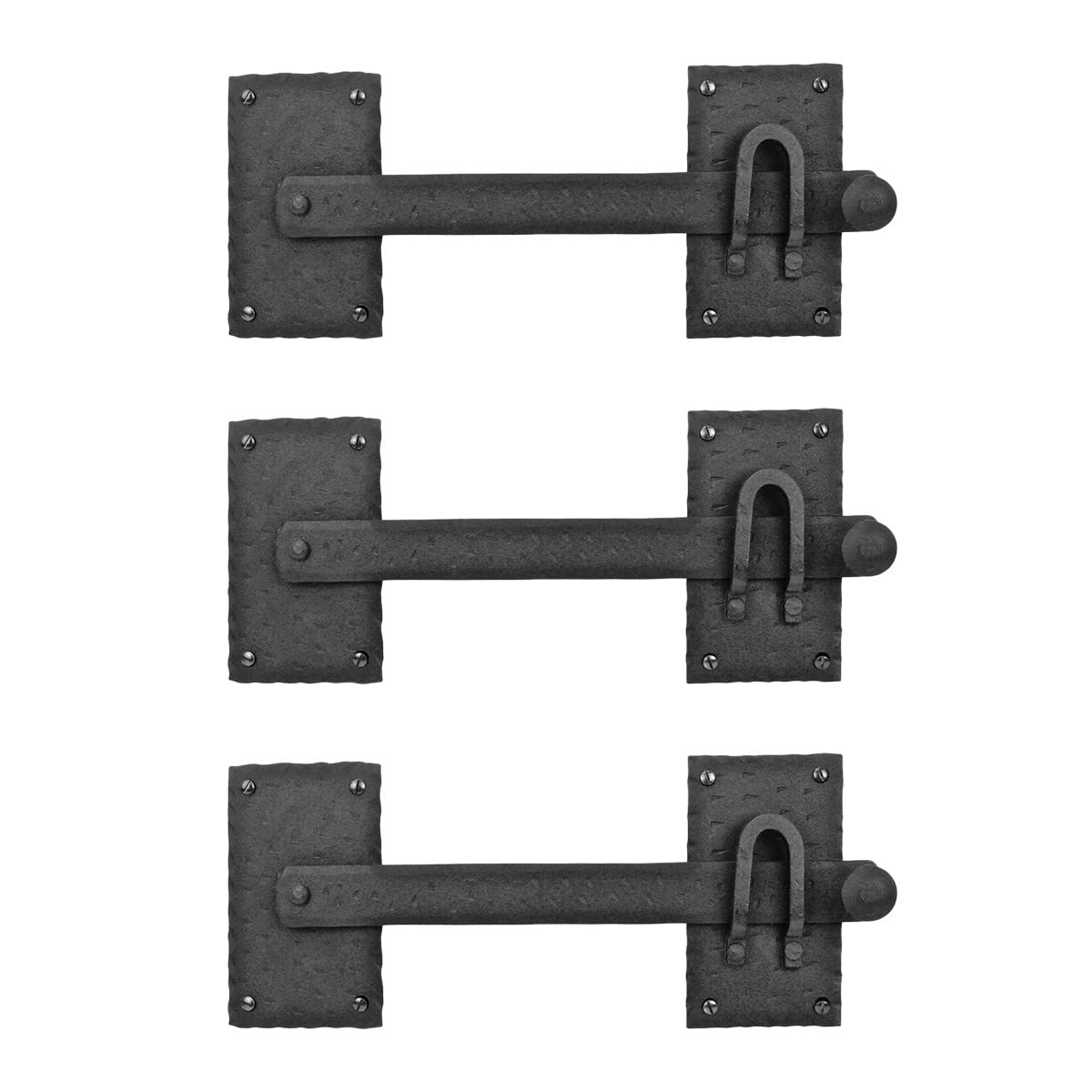 Black Iron Fence Gate Latch Lock, Colonial Style Door Hardware, 12 in, Pack of 3
