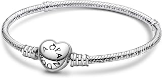 Moments Herz Charms Anhänger Armband Damen Sterling Silber 925,Charm für Armbänder,Schlangenkette,Bettelarmband,Bracelet for Women,Geburtstagsgeschenk,Geschenk für Frauen,18cm