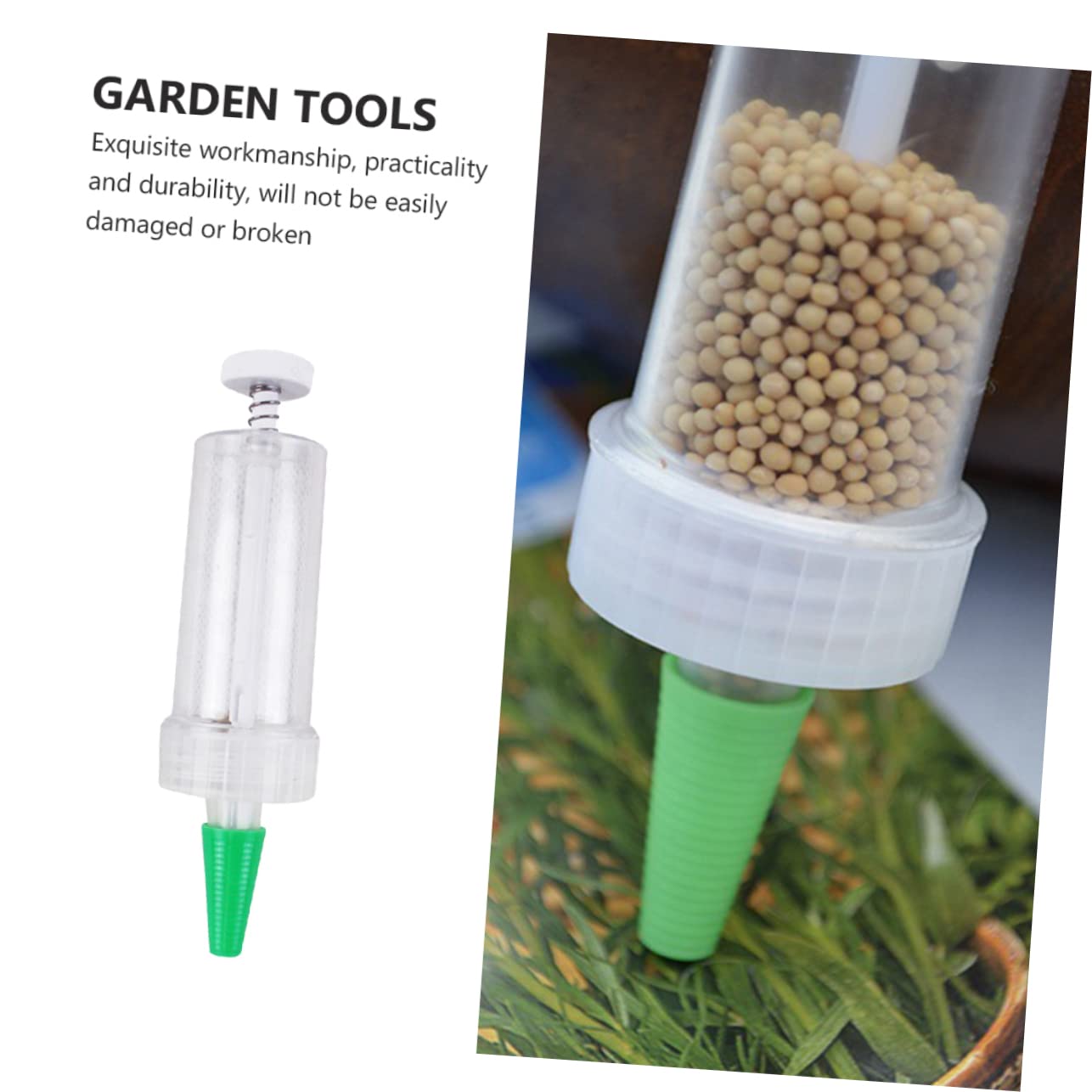 POPETPOP 5 Pièces Semeur Jardinage Semoir Petit Épandeur Semoir à Gazon Manuel Râteau Jardinière à Pousser à La Main Semer des Outils De Repiquage Clair Pôle Semoir Manuel Machine Plastique