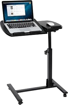 SUPER DEAL Overbed Angle & Height Adjustable Mobile Rolling Laptop Stand with Lockable Wheels Sofa/Bed Side Table Hospital Ta