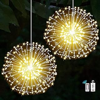 yowin Firework Lights 2 Pack 198 LED Starburst Lights Battery Operated, 8 Modes Christmas Hanging Lights with Remote, Waterproof Fairy String Lights for Gazebo Tree Garden Indoor Outdoor Decorations