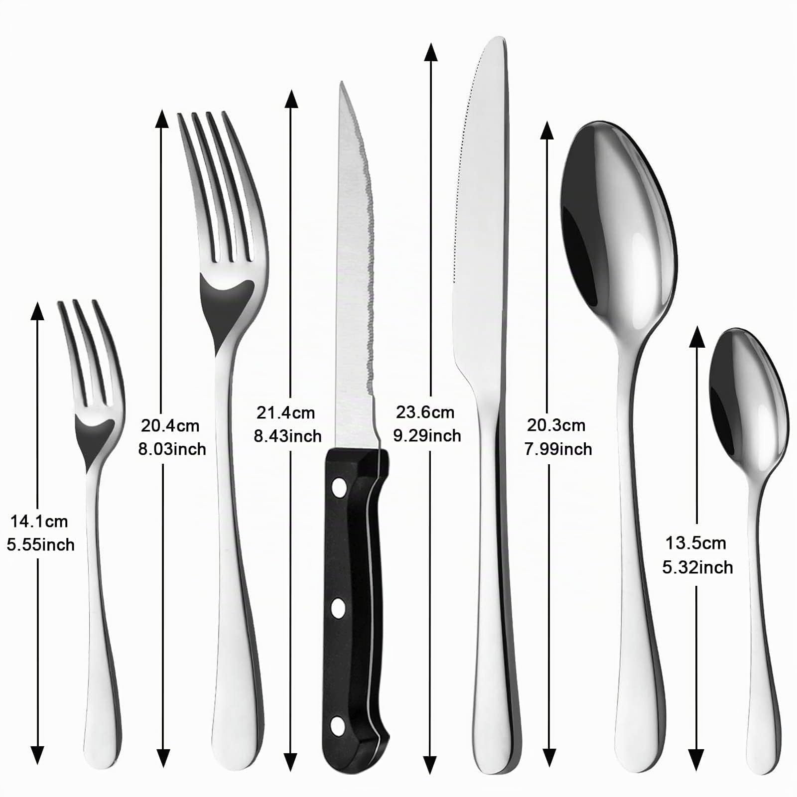 BEWOS Ensemble de couverts 72 pièces avec couteaux à steak pour 12 personnes, Couverts de table en acier inoxydable de qualité supérieure, Couverts polis miroir, lavables au lave-vaisselle