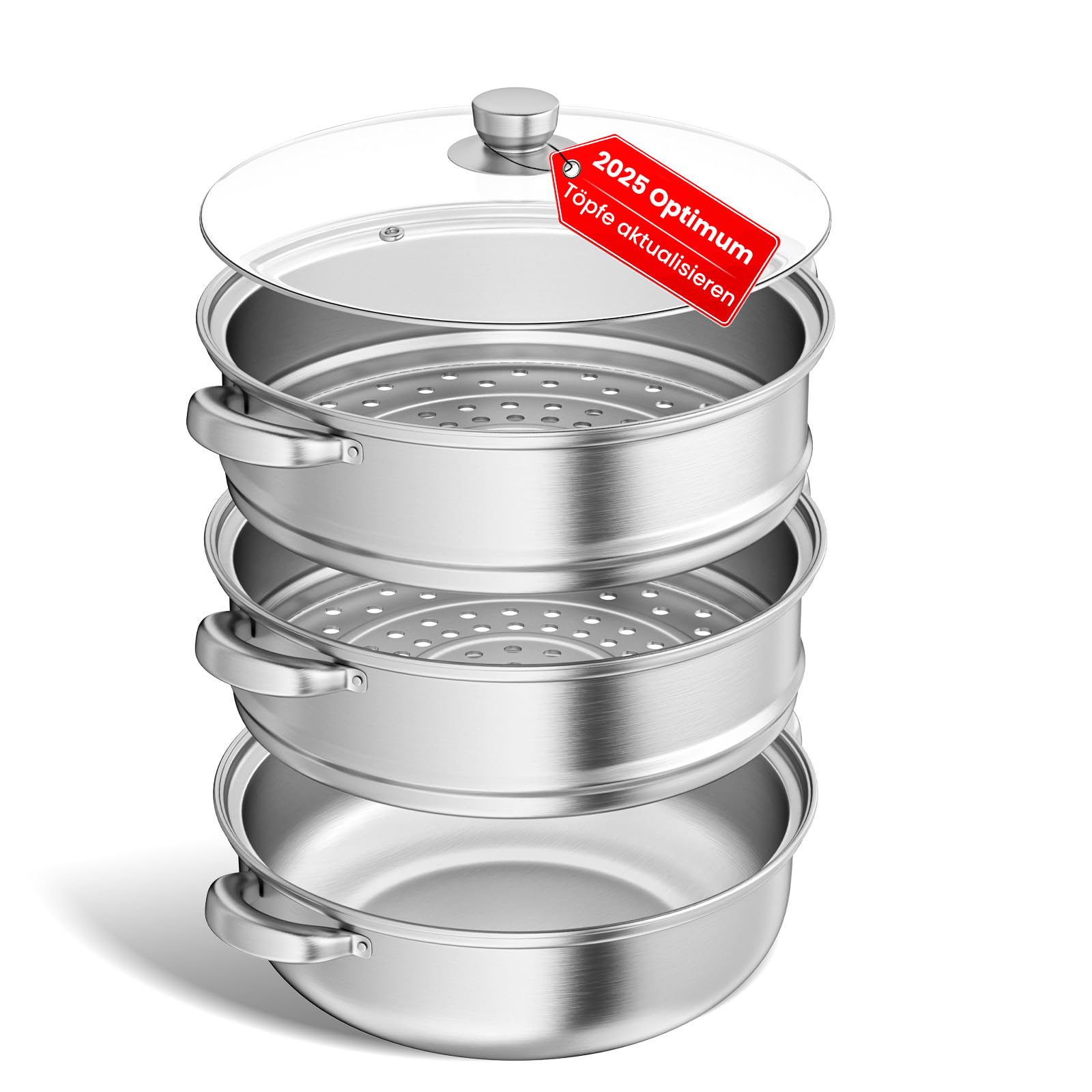 Vaporera para cocinar al vapor, de acero inoxidable de 28 cm, con bandeja de vapor, 3/4/5 niveles con tapa para cocinar verduras, mariscos, sopas, guisos y pasta (tres)