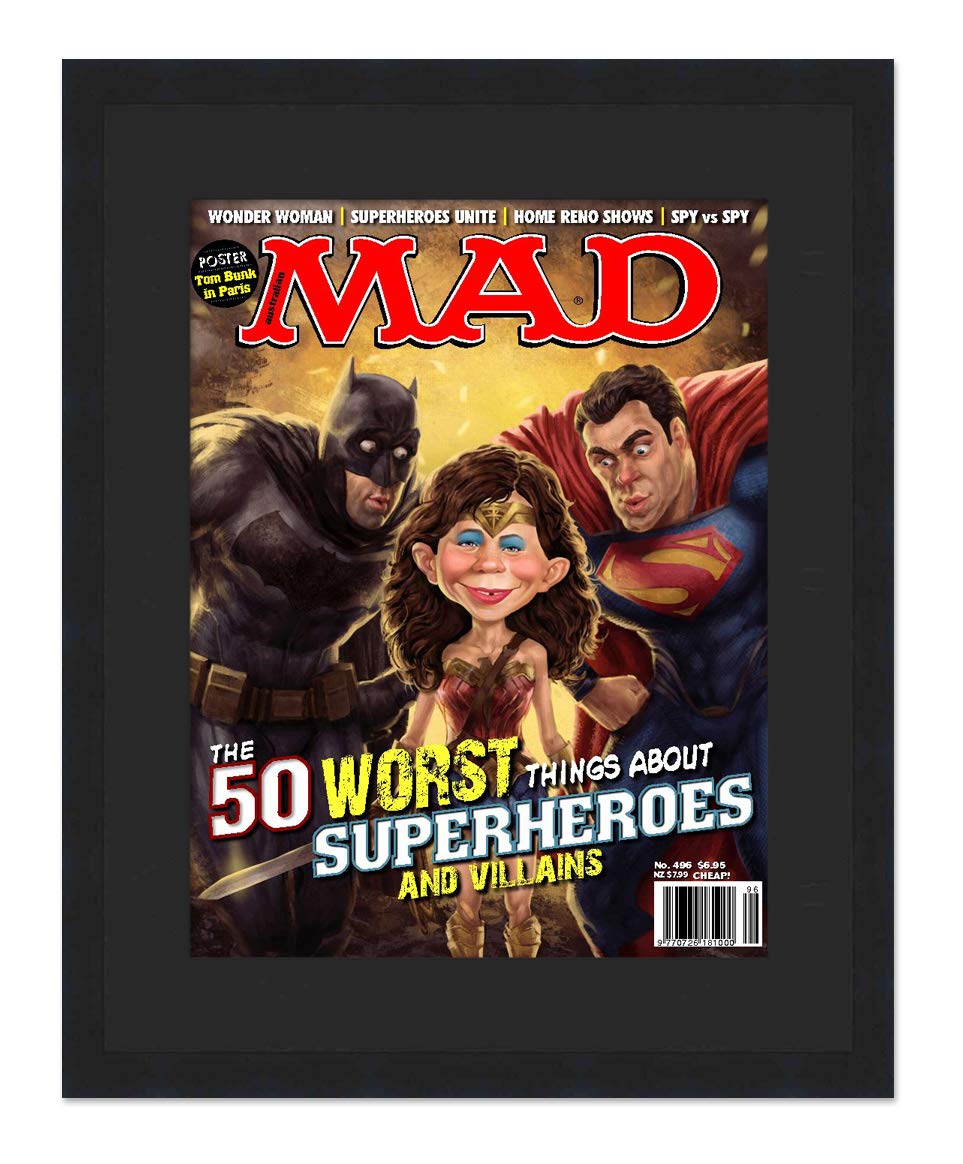 MAD Magazine Display Solid Wood Frame - Complete with Acrylic, Backing, and Black Mat - Showcase Any Magazine Sized 8