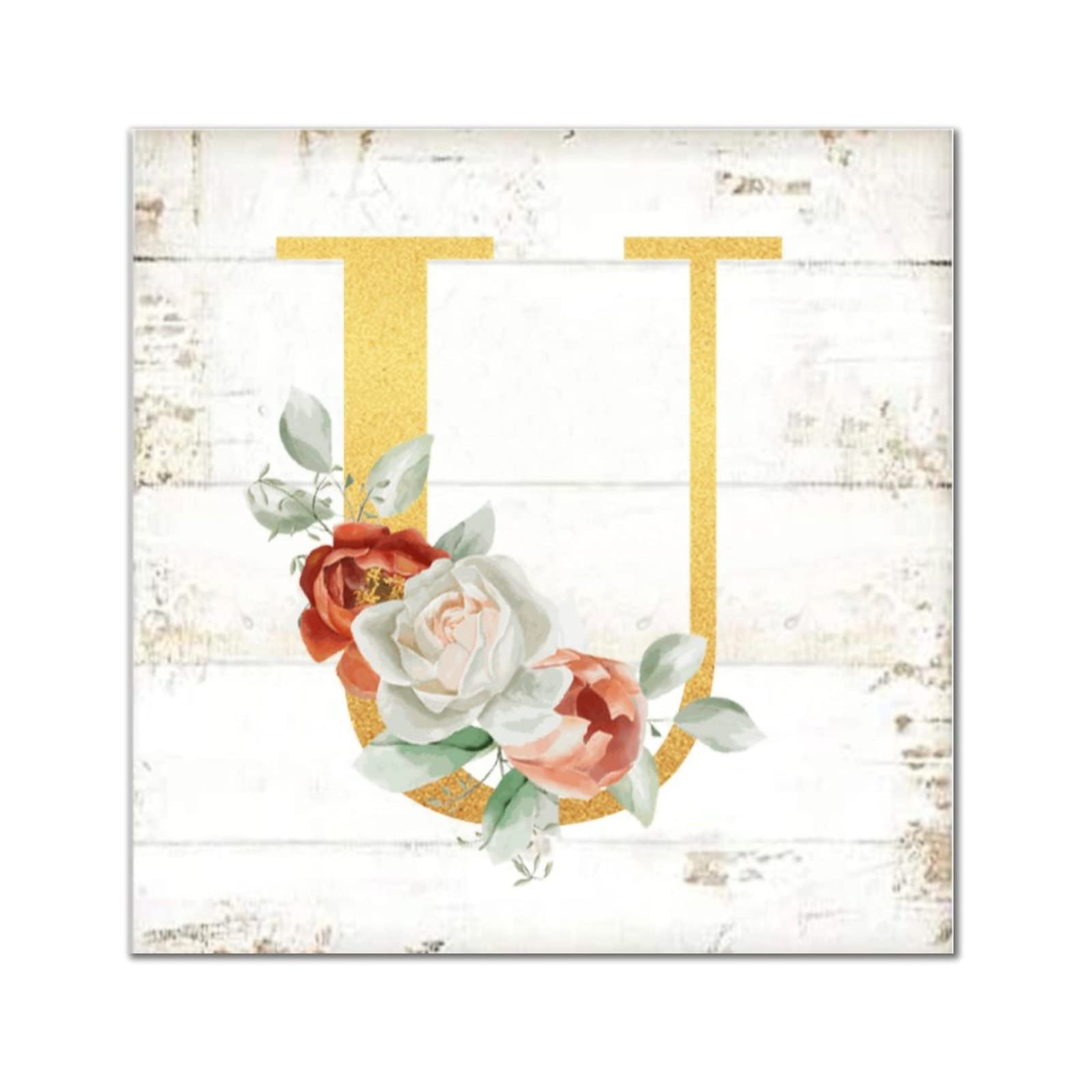 Lettre U en bois pivoine décoration murale maison et salon rustique