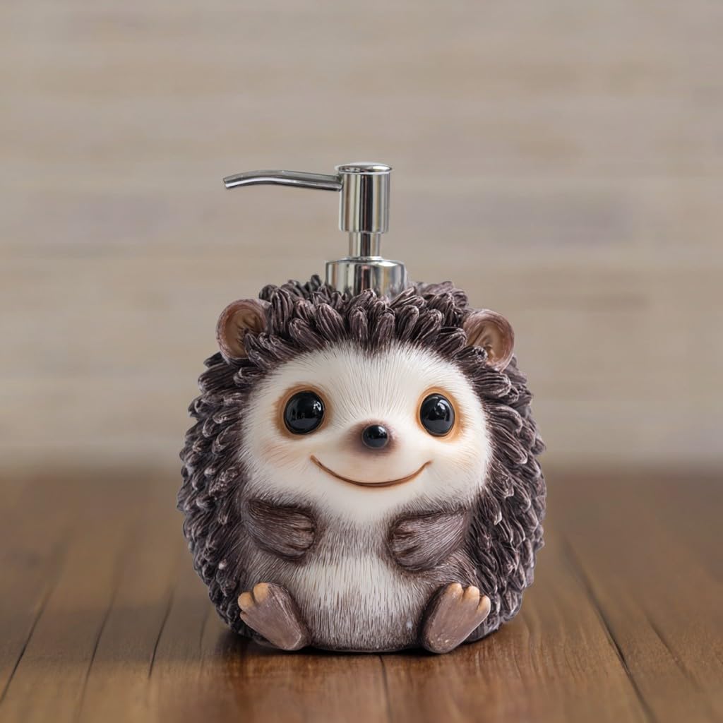 SOCOSY Dispenser di sapone a forma di riccio in resina, dispenser di sapone per le mani con pompa, bottiglia di sapone liquido per le mani per il bagno