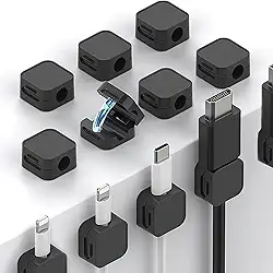 Pacote com 12 clipes magnéticos para cabos, clipes de gerenciamento de cabos de mesa, organizador de cabos para casa, escritório, telefone, parede, mesa de cabeceira, preto