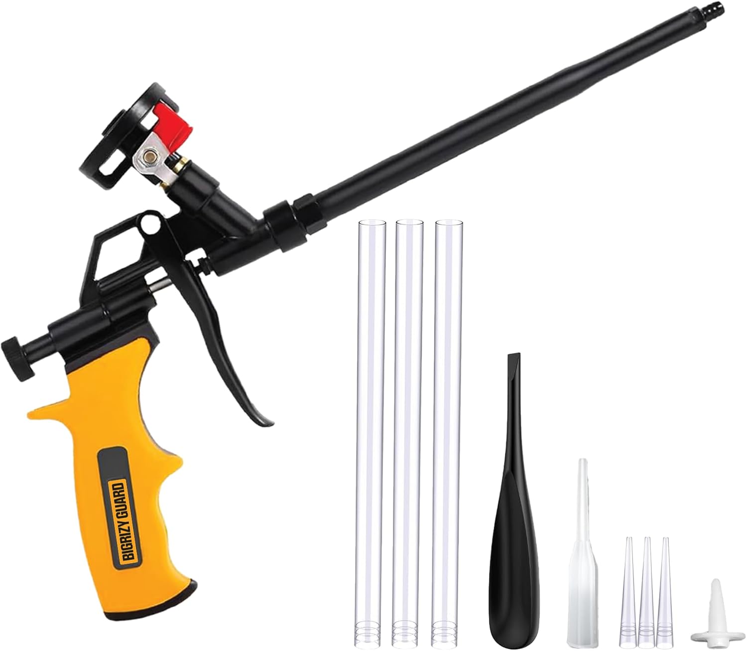 Spray Foam Gun, Professional Expanding Foam Dispensing Gun with 9 Nozzle for Insulation, Filling, Sealing & Caulking, PTFE Non-Stick Coating PU Insulating Applicator Kit (Yellow, 1 Pack)