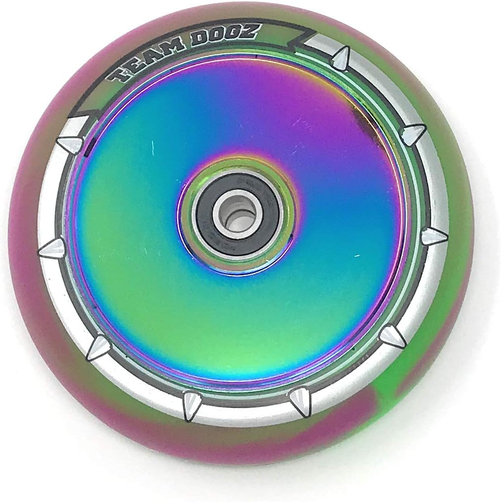 Team Dogz 1x 100mm and 110mm UFO hollow core scooter wheel is also suitable for MGP Blunt Slamm Razor Crisp Grit Etc (Rainbow Core Green/Purple PU, 110mm)