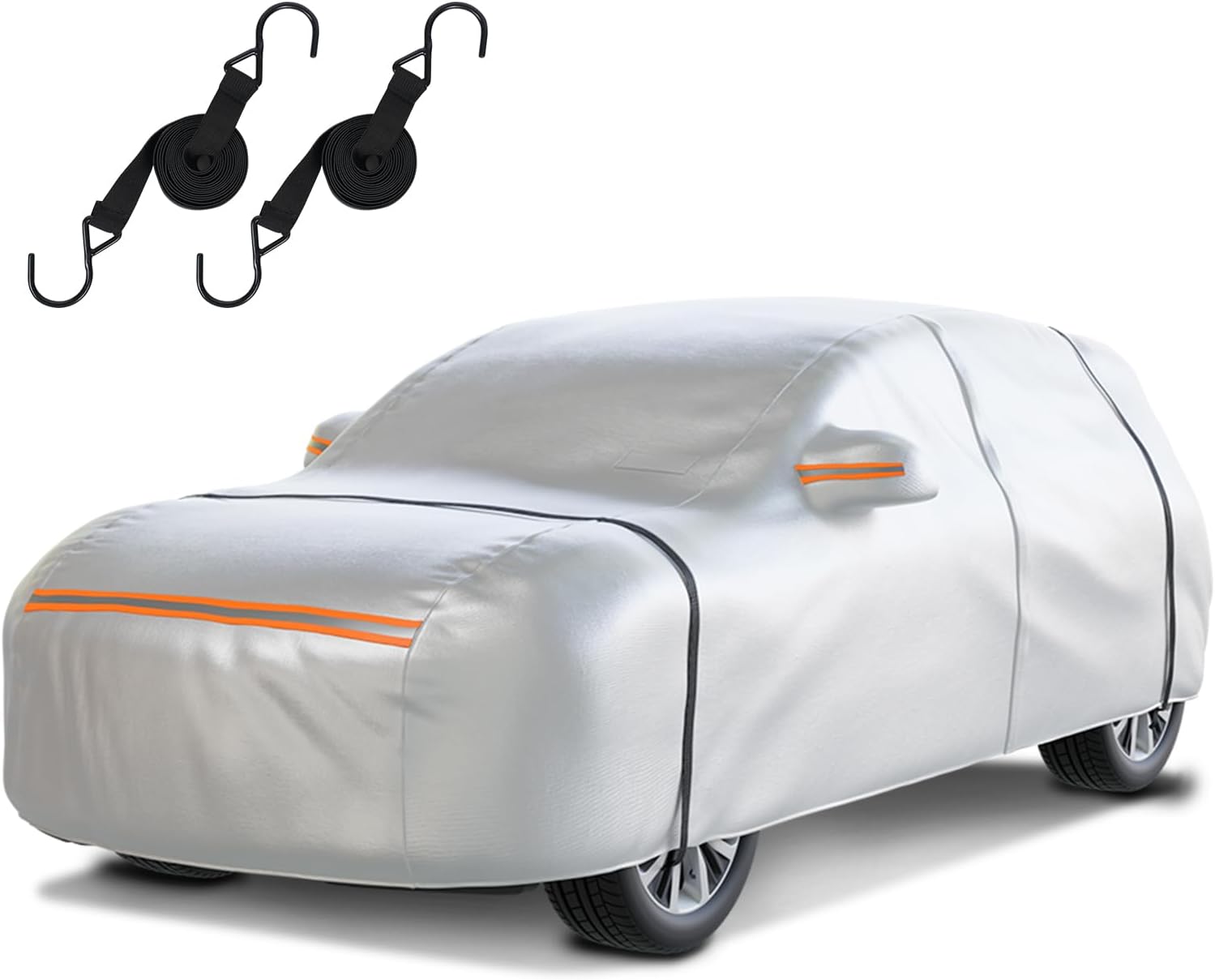 Car Cover Waterproof All Weather,6 Layers with Cotton Lining for Full Protection Against Rain, Snow, UV, and Dust,Easy to Install and Remove,Fit Sedans up to 213 inches,with Zipper Door,Silver