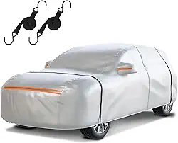 Capa impermeável para carro SUV: Proteção de 6 camadas contra chuva, neve, UV e poeira - Ajuste universal de até 449 cm com porta com zíper e alças à prova de vento para uso ao ar livre, garagem,