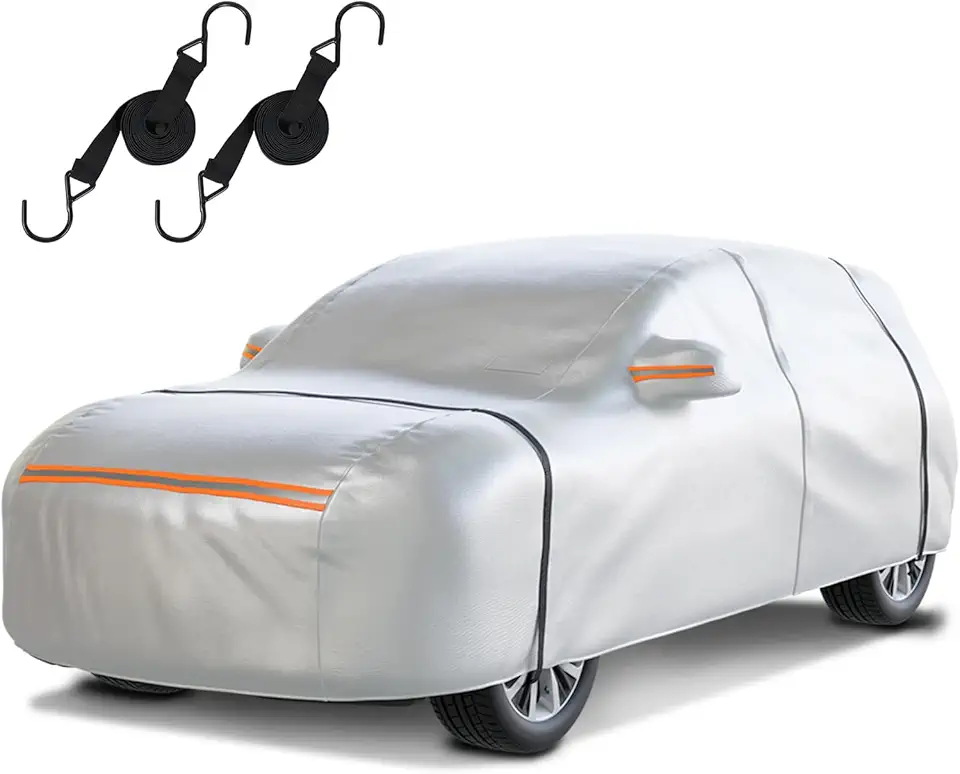 Capa impermeável para carro SUV: Proteção de 6 camadas contra chuva, neve, UV e poeira - Ajuste universal de até 510 cm com porta com zíper e alças à prova de vento para uso ao ar livre, garagem,