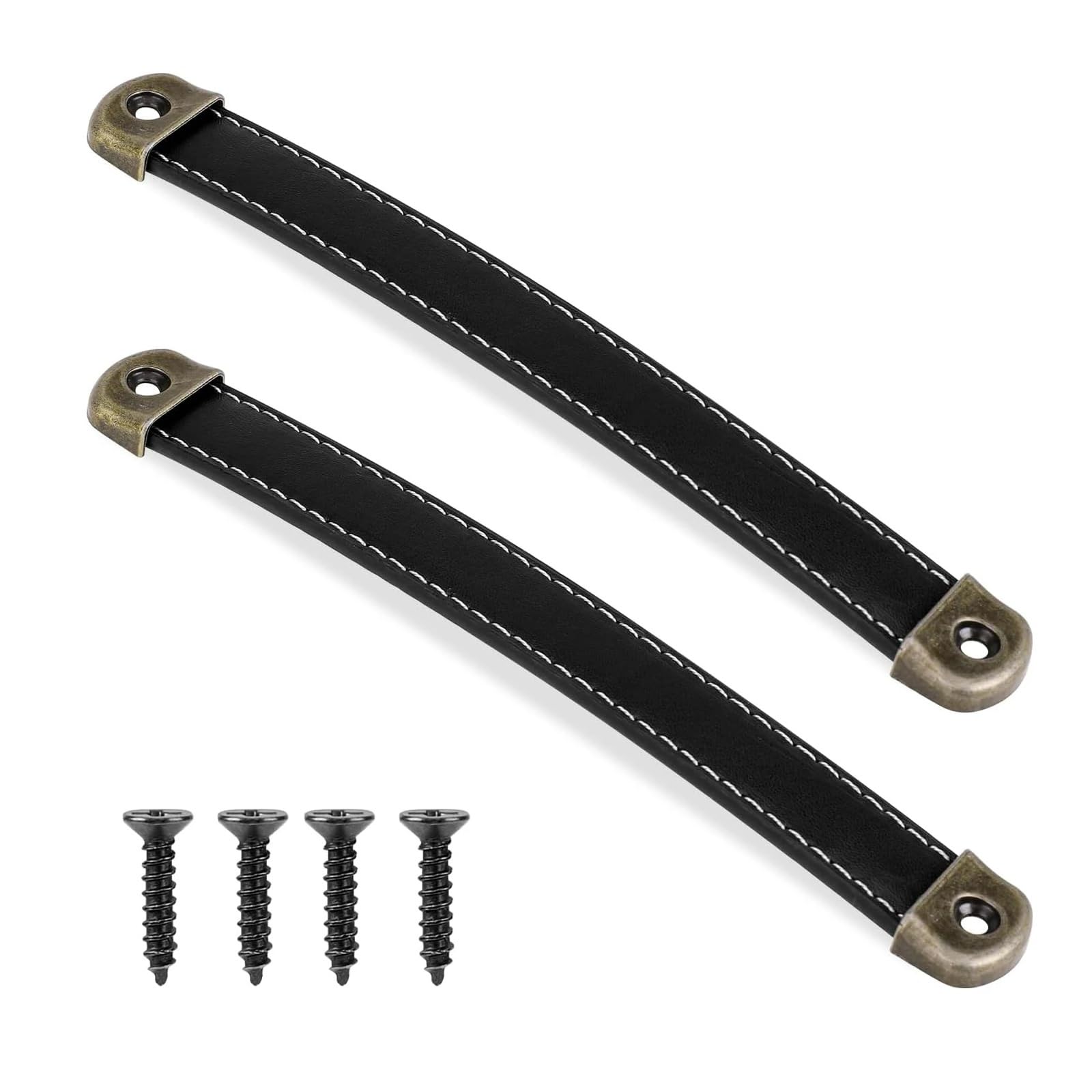 Hzomif Leather Drawer Pull Handles 10Pcs Leather Handles for Drawers Suitcase Luggage Pulls Trunk Handles Cabinet Handles Leather Strap Handle with Mounting Screw(Black)