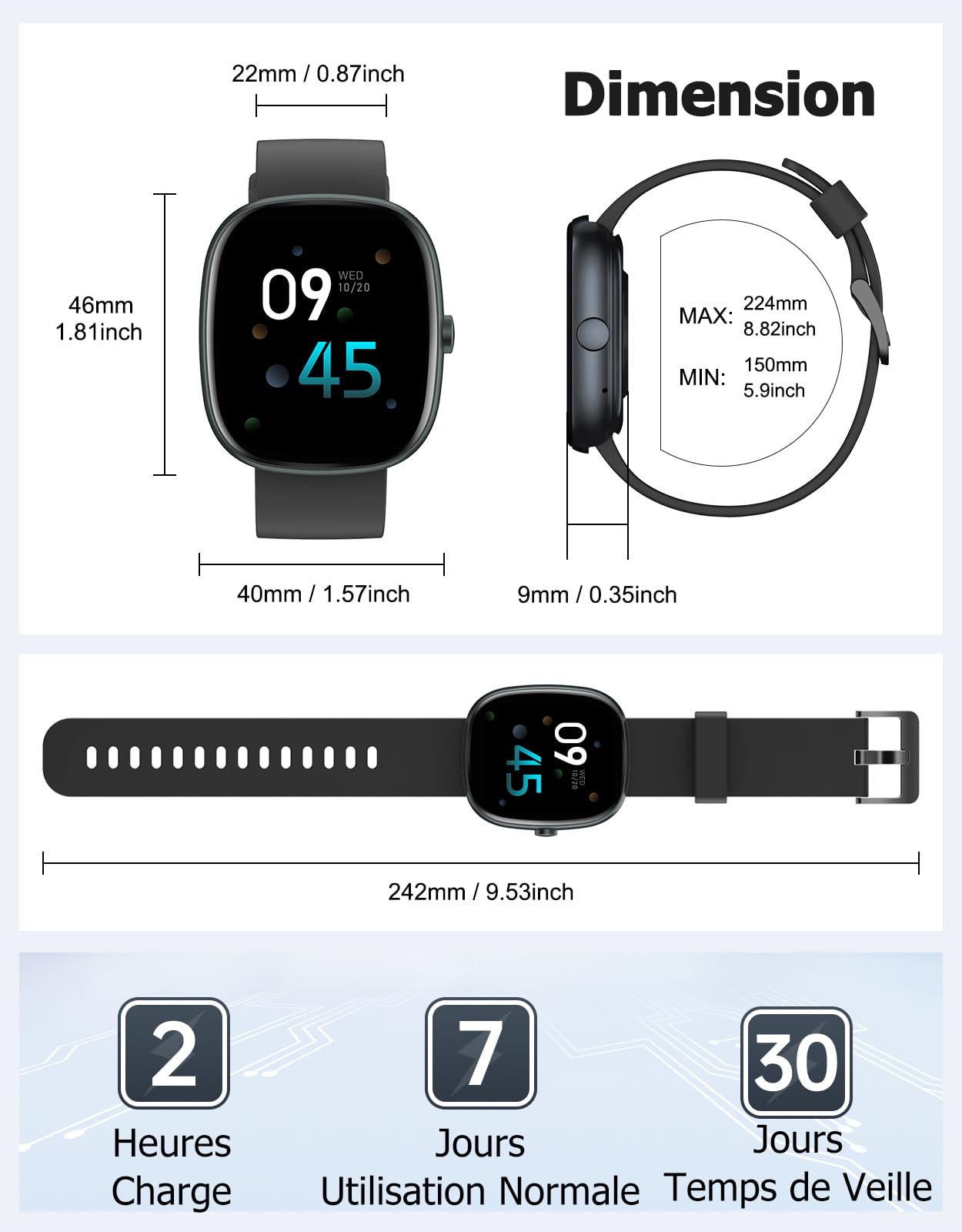 HUAKUA Montre Connectée Homme Femme Smartwatch Appel Bluetooth Notification | Montre Sport pour Samsung Xiaomi iPhone Android iOS Podometre Cardiofréquencemètre Oxymetre Multisport Etanche IP68