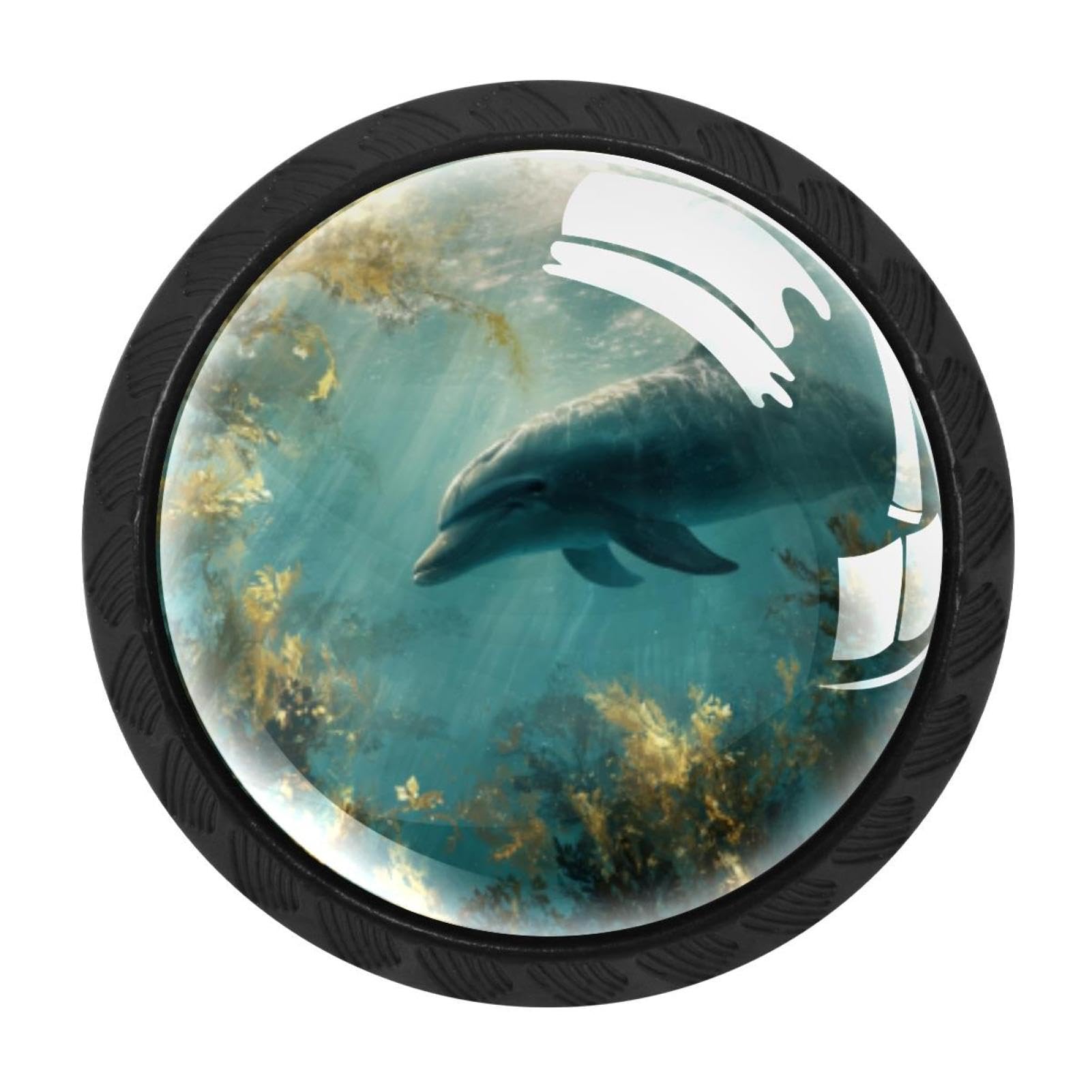 CHENZZZZ 4 Pack Dolphin Under the Sea (3) Dresser Drawer Cabinet Knobs Round Crystal Glass Knobs Pulls Handles for Kitchen Wardrobe Cupboard Door Hardware