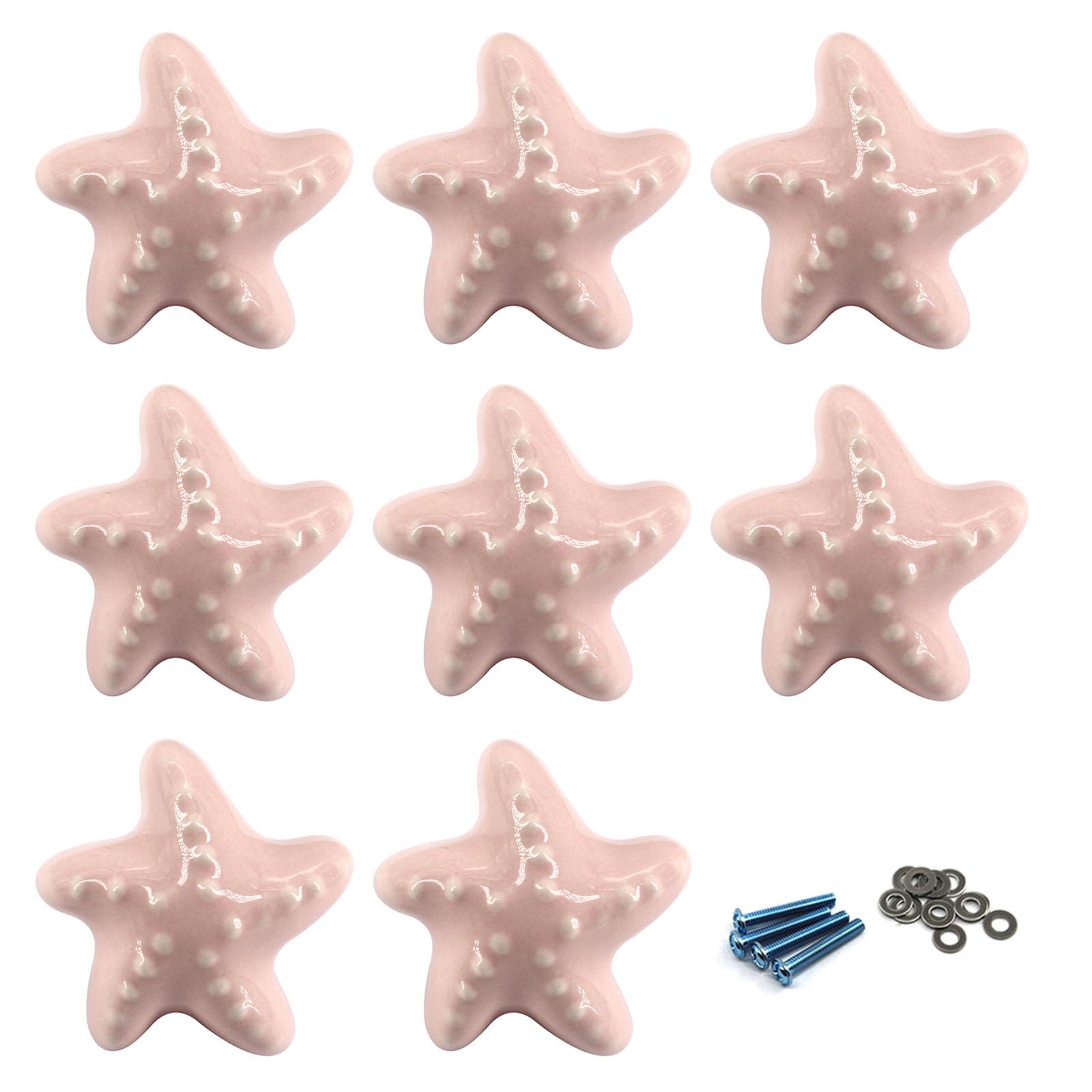 Zerniple Light Pink Ceramic Door Knobs Starfish Shape Drawer Pull Handle for Kids Room Cabinet Cupboard Wardrobe Knobs (Come with Screws and Shims)
