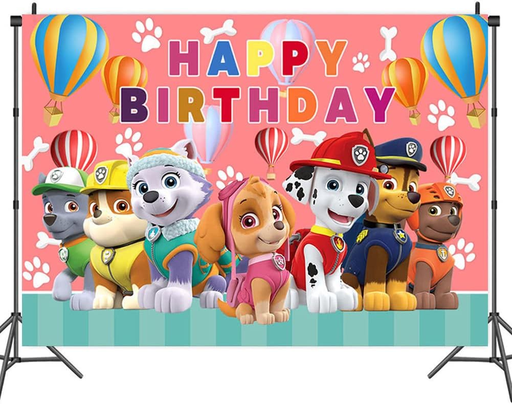 Dogs Patrol Photography Backdrops - Birthday Decoration Dog Backdrops for Children's Birthday Party & Baby Shower - 5x3FT Banner - Pink