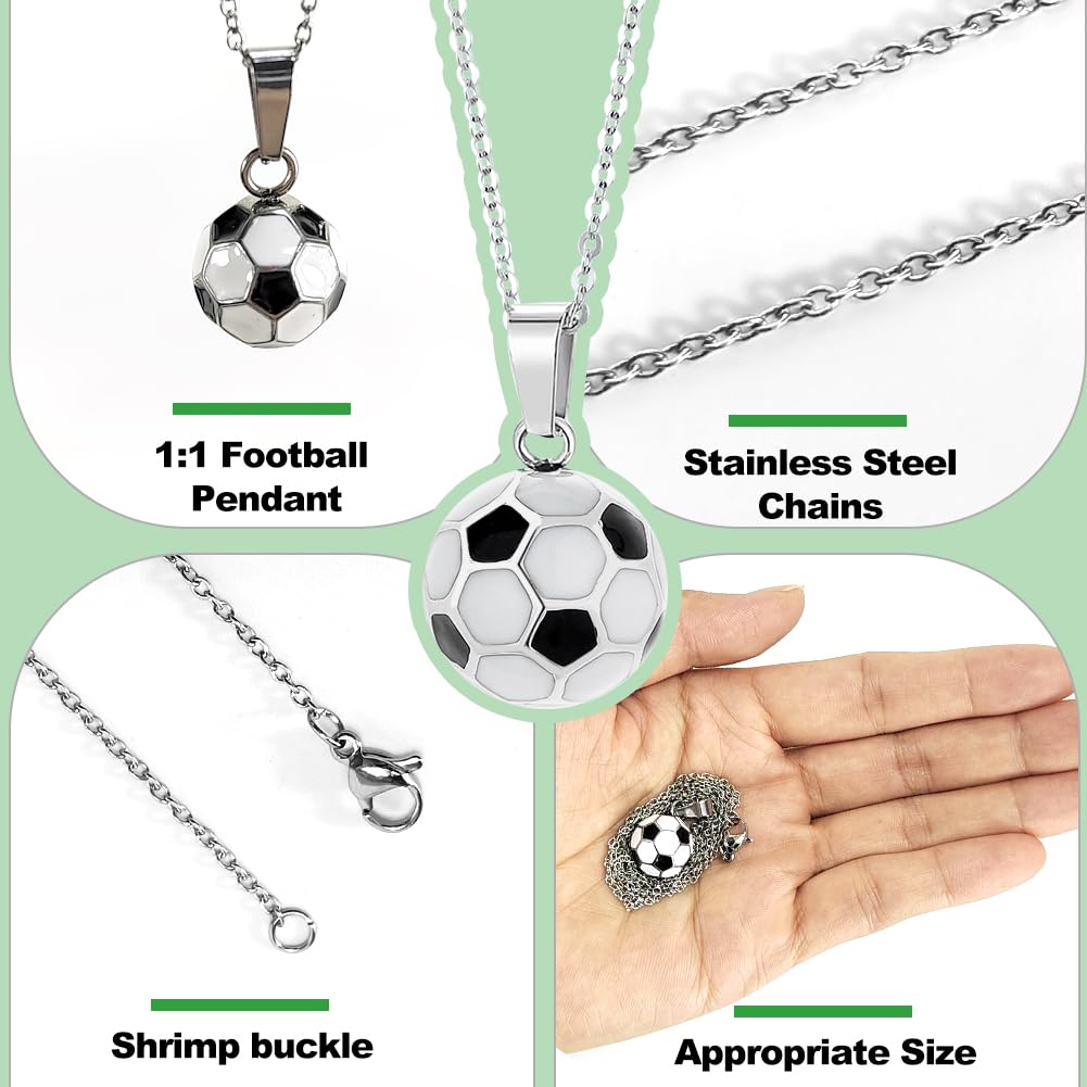 Collar de Fútbol 3D en Acero Inoxidable, Colgante de Balón con Caja de Regalo para Niños y Niñas (Plata)