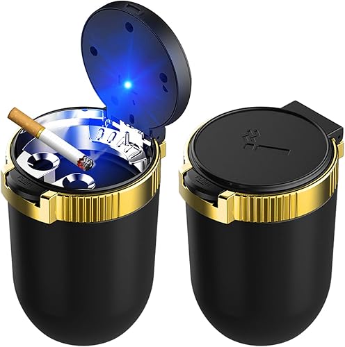 Miniatura 21 de Cenicero de automóvil con tapa, cenicero desmontable inoxidable sin humo, mini bote de basura portátil para vehículo con luz LED azul, accesorios