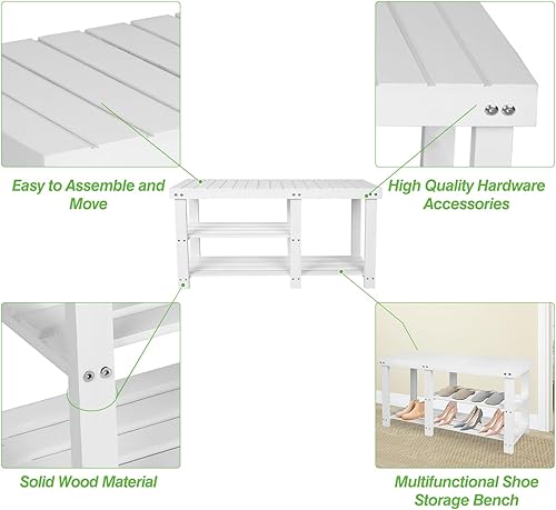 Miniatura 33 de ECOMEX Banco de entrada de 2 niveles con estante para zapatos, banco de almacenamiento de madera para pasillo, color natural, grande Color