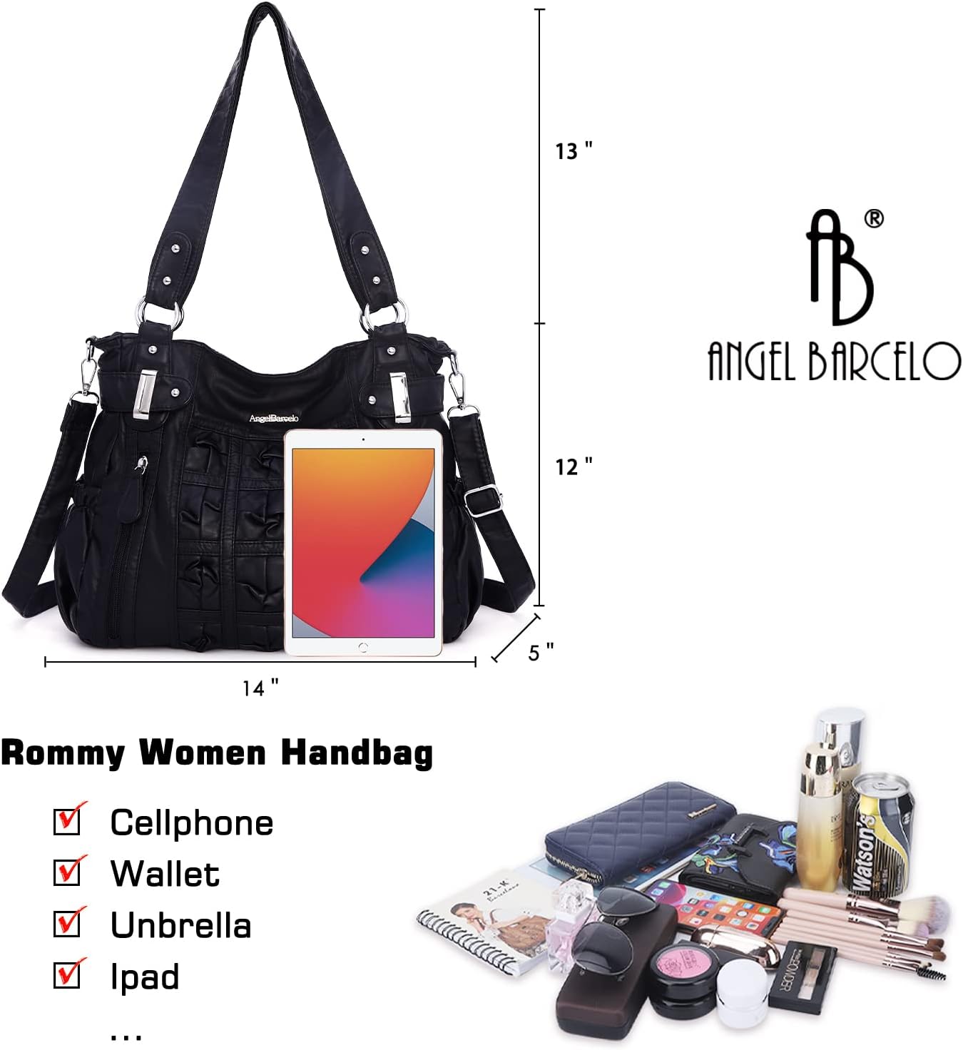 Angel Barcelo Large Purses for Women Soft PU Leather Hobo Bag for Women Shoulder Bag - Image 2
